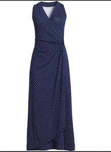 Maxi Vestido Para Mujer Lands' End Azul Marino Lunares Sin Mangas Dobladillo Tulipán Sobrepelliz Envolvente - Imagen 1 de 7
