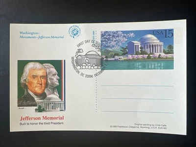 Jefferson Memorial 15c Postcard 1st Day Issue Fleetwood 1989 - Image 1 of 2