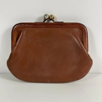 Cartera Coach Vintage Británica Cuero Tostado Kisslock Cambio de Monedas  Foto 1 de 4