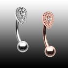 Aria Sparkle Teardrop Curved Barbell Eyebrow Ring Rose Gold Silver Clear CZ Sexy