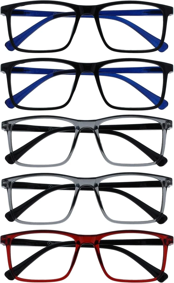 Opulize Ink 5 Pack Reading Glasses Large Black Grey Red Mens Womens Spring +2.5
