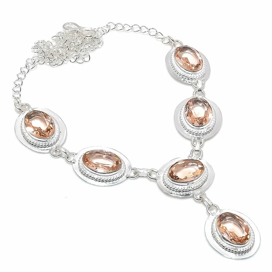 Ювелирные ожерелья ручной работы из стерлингового серебра 925 пробы с персиковым морганитом размер 18 дюймов - Изображение 1 из 1