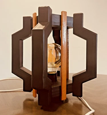 Modern Geometric Wooden Table Lamp with Industrial Touch - Image 1 of 4