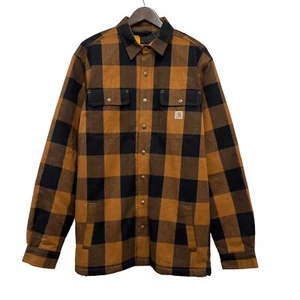 Carhartt NEW Mens L Tall Mustard Plaid Flannel Sherpa Lined Shirt Jacket Shacket - Picture 1 of 9