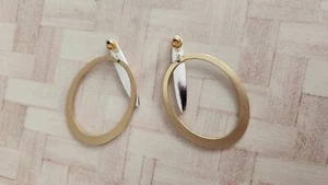 2" earrings fashion jewelry silver and gold tone modernist style - Picture 1 of 2