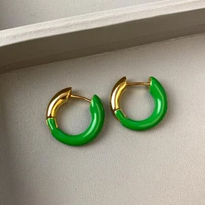 22K Angora red enamel Hoop Earrings. Jewelry Earings For Womens,Ear stud,gift - Picture 1 of 11