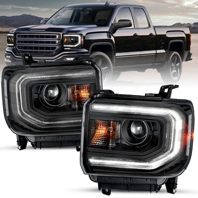Для 2016-2018 GMC Sierra 1500 ксеноновые светодиодные DRL-прожекторы черные фары LH+RH - Изображение 1 из 4