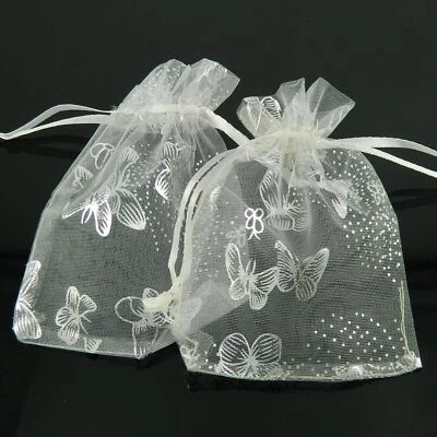 Bolsas de presente de organza borboleta bolsa de doces decoração favor festa de casamento 100 peças - Imagem 1 de 4