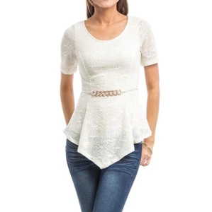 Camicia donna asimmetrica orlo in pizzo cintura top - Foto 1 di 3