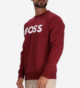 BOSS Flocked Logo Cotton Sweatshirt, Maroon, 3XL - Picture 1 of 1
