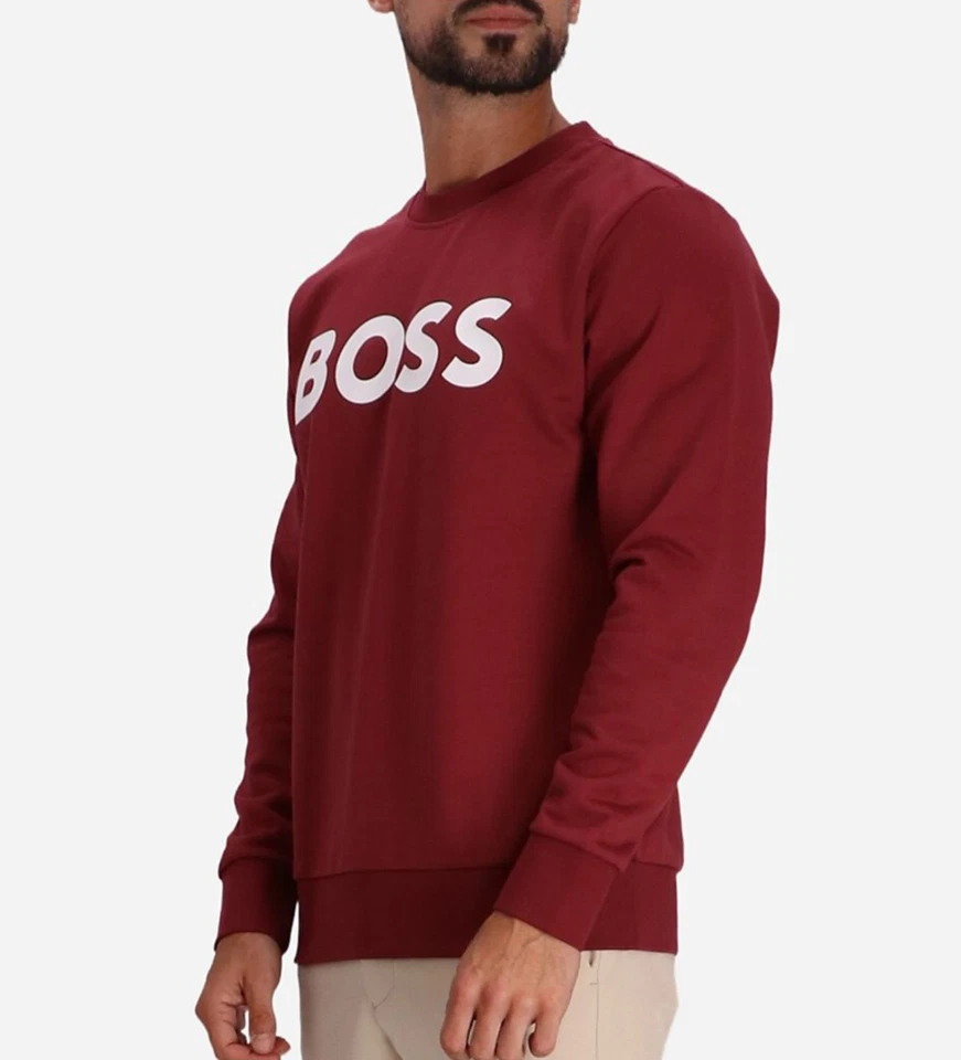 BOSS Flocked Logo Cotton Sweatshirt, Maroon, 3XL - Image 1 of 1
