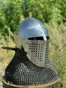 Medieval Barbuta ChainMail Helmet Steel Knight WarriorLARP Costume Armor Helmet - Picture 1 of 4