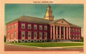 Town Hall Wareham Massachusetts Vintage Postkarte Leinen um 1930 unbesendet - Bild 1 von 2