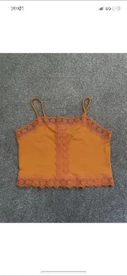Primark Orange Cotton Crop Top With Shoestring Straps Size 6-8 - Image 1 of 3