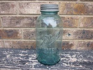 Vintage Ball Lucky #13 Blue Half Gallon Perfect Mason Jar W/ Zinc Lid - Imagen 1 de 5