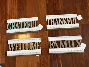 4)Wood Thankful Welcome Family Grateful Sentiment Plaques Table Top Freestanding - Picture 1 of 9