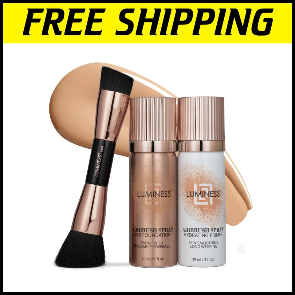 Hydrating Silk Airbrush Foundation with Primer & Brush - Lightweight Coverage - Image 1 of 4