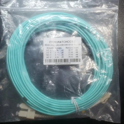 OM3 LC to SC Fiber Optic Patch Cable Multimode Duplex OM3 50/125 Aqua  10M - Image 1 of 4