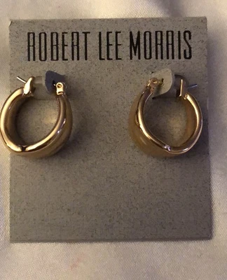 Robert Lee Morris Polished Gold Tone Sculptural Chunky Hoop Earrings NWT - Image 1 of 4