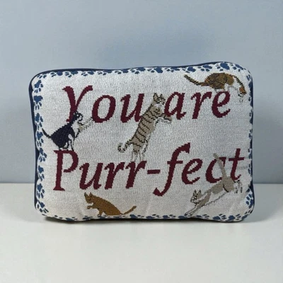 "Almohada tapiz tejida vintage You Are Purr-fect Cat Lover patas de gato 11"" X 8""" Foto 1 de 4