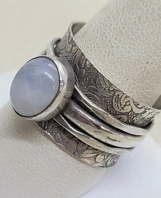 Anillo giratorio de plata de ley 925 con piedra lunar talla 10 Foto 1 de 4