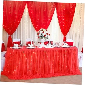 Tulle Tutu Skirt for Rectangle or Round Tables, 14ft, 168IN(L) X30in(H) Red - Picture 1 of 6
