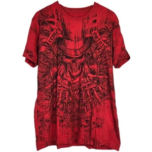 Xtreme Couture Y2K Grunge Skulls Red & Black T-Shirt Men's L - Picture 1 of 8