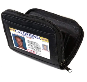 Black Genuine Leather Accordion Women's Wallet Cards Credit ID Coin Zip Holder - Picture 1 of 9