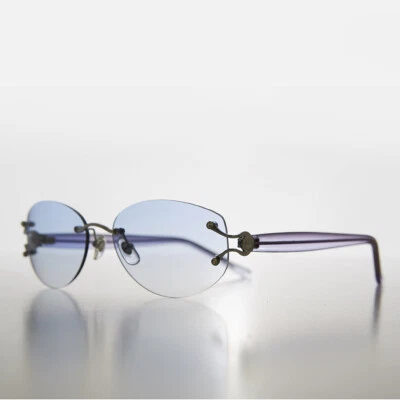 Rahmenlosen Oval Blau Farbig Gläser Vintage Sonnenbrille Mit Strass - Rubin - Bild 1 von 3