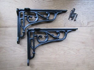 PAR de 9" Estilo VICTORIANO Hierro Fundido Antiguo Rústico Vintage Soportes de Estante NEGRO - Imagen 1 de 1