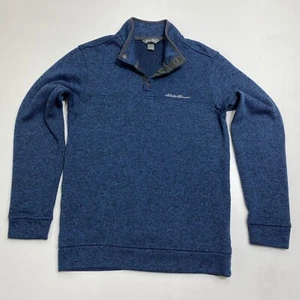 Eddie Bauer Radiator Pullover Sweater Herren S blau meliert Strick Fleece Druckknopf - Bild 1 von 12