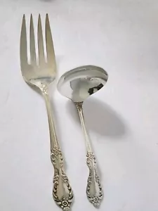 Wm. Rogers Mfg Silverplate Extra Plate Cream Ladle & Serving Fork Grand Elegance - Picture 1 of 7