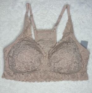 Aerie Lace Racer Back Lined Padded Wireless Bralette Sz Medium Nude - NWT