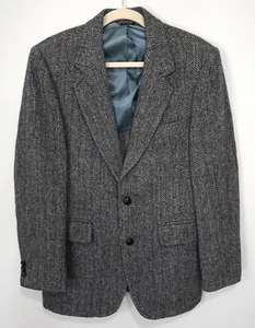 Harris Tweed Mens Gray Lyle Stevens Herringbone Scottish Wool Blazer Jacket 40 - Picture 1 of 6