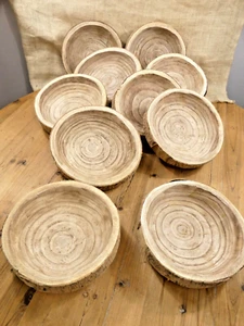 10 Wedding Centerpiece Bowls Wood Live Edge Carved Display Bark Resell Wholesale - Picture 1 of 15