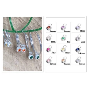 Birthstone Hoop Earrings Sterling Silver 925 Cubic Zirconia Emerald Amethyst - Picture 1 of 25