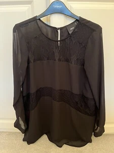 Asos Maternity Black Lace Chiffon Semi Panelled top tunic blouse shirt UK 12 - Picture 1 of 10