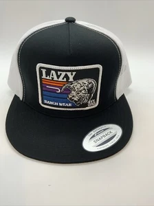 Lazy J Ranch Black & White Sunset Retro Classic Five Panel Trucker Hat - Picture 1 of 3