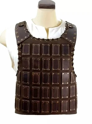 Viking Leather Vest Armor, Medieval Leather Adjustable Costume SCA LARP Armor - Image 1 of 4