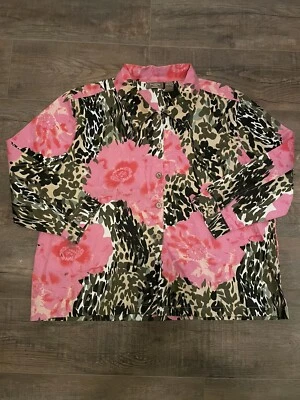 NUEVO CON ETIQUETAS JANE ASHLEY Mujer Multicolor Floral Estampado Animal Botón Delantero Chaqueta 2X Foto 1 de 4