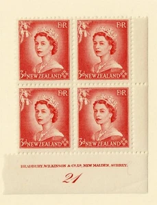 NEW ZEALAND - 1954 QEii 3d RED Plate block 21 - CP#N5a6 - MUH - NZ 256 - Picture 1 of 1