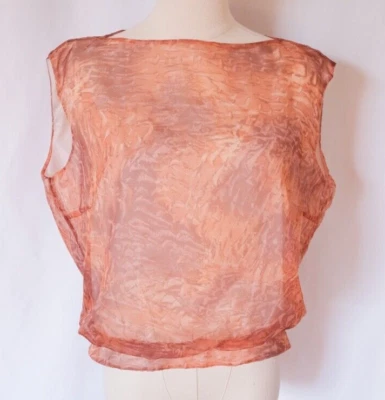 Camiseta vintage de los años 50 abstracta de seda acuarela cuadrada con botones espalda semi transparente pequeña Foto 1 de 4