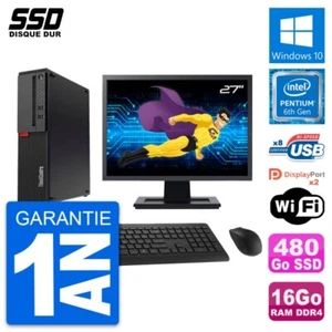 PC Lenovo M910s SFF Ecran 27" Pentium G4400 RAM 16Go SSD 480Go Windows 10 Wifi - Imagen 1 de 8
