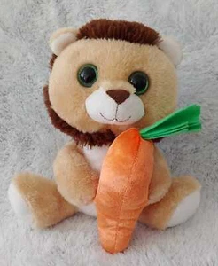 KellyToy Brown LION Soft Furry 13 in Plush Holding Orange Carrot Stuffed Animal - Picture 1 of 7