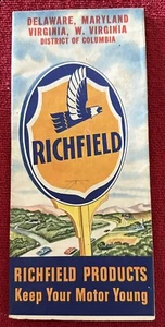 ROAD MAP PUBBLICITARIA VINTAGE RICHFIELD GAS OIL Maryland, Delaware, W Virginia DC - Foto 1 di 2