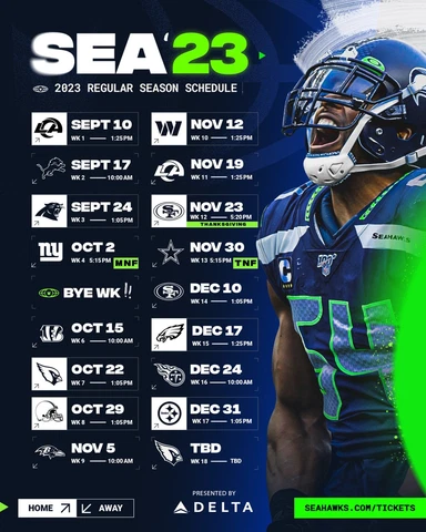 Seattle Seahawks 2023 Season Schedule NFL 8x10 Photograph Print Cover