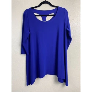 Clara Sun Woo Women’s 3/4 Sleeve Blue Top Size Medium Cut Out Asymmetrical hem - Picture 1 of 10