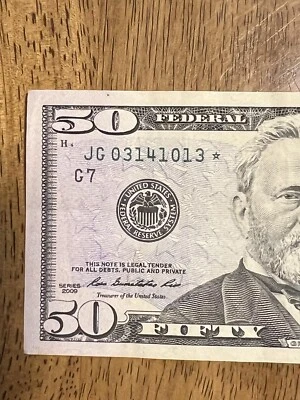 JG0314 1013 Star Note 2009 $50 Dollar Bill - Image 1 of 4
