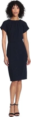 Vestido Maggy London Plisado Manga Corta Buceo Crepe Vaina Midi Negro 8 NUEVO Foto 1 de 4