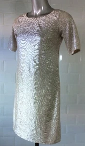 SIZE 8 RIVER ISLAND SILVER GOLD METALLIC SHIFT DRESS PARTY WEDDING SPRING - Picture 1 of 7